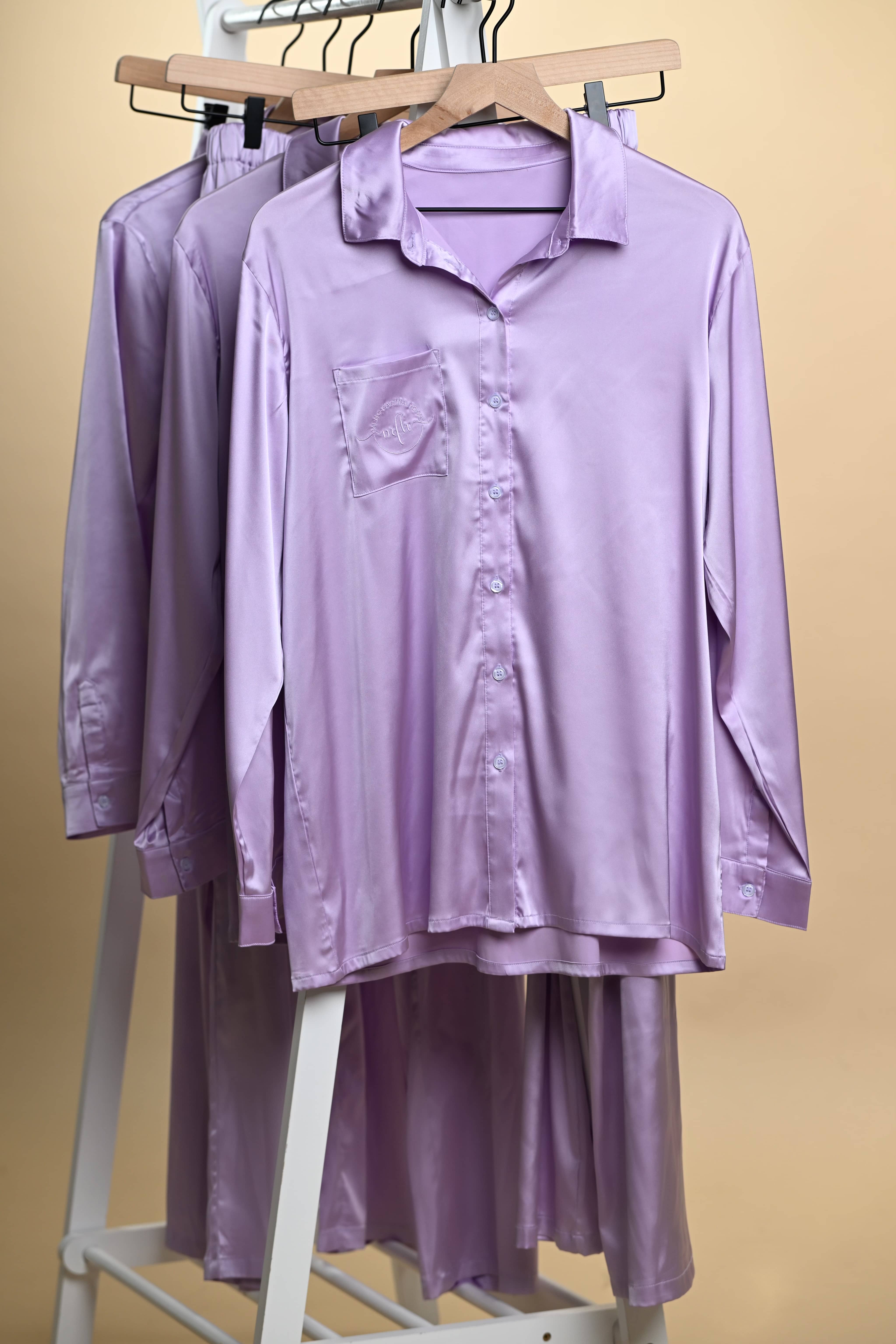Satin Button-Up Shirt – Lavender