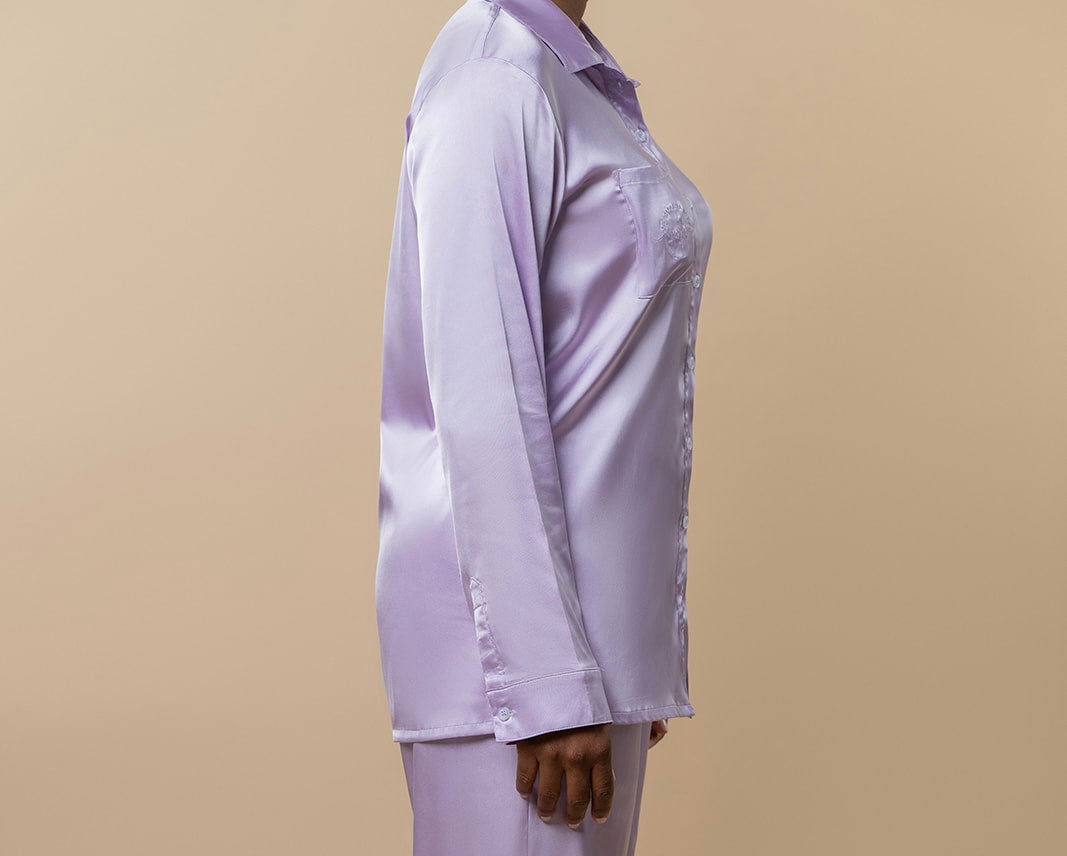 Satin Button-Up Shirt – Lavender